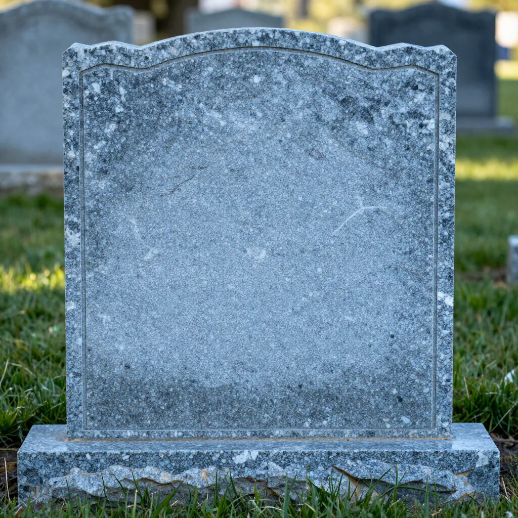 Blue-grey slant marker with floral engraving