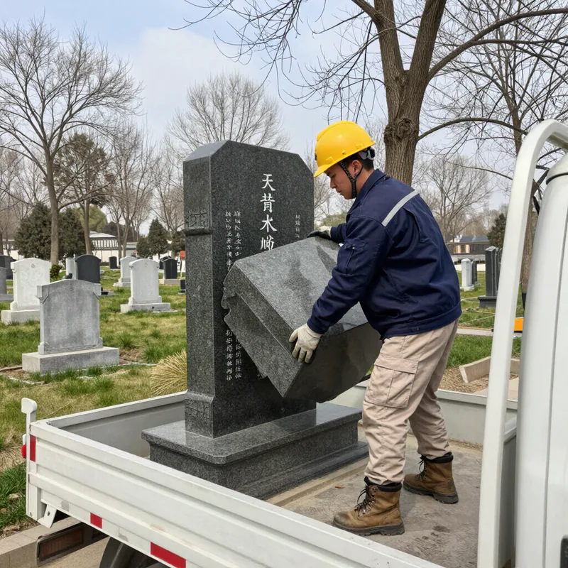 Chinese-inscribed monument installation by SBK Monument Shop
